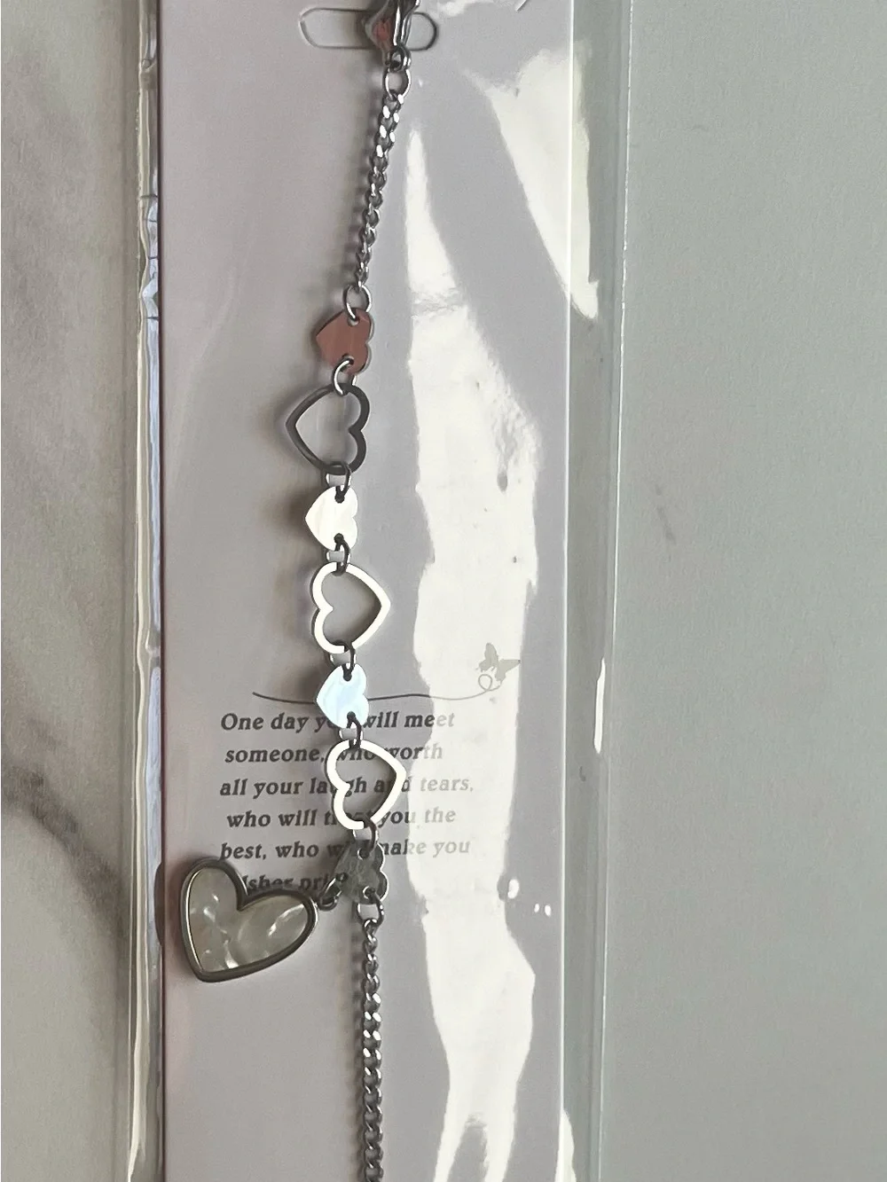 Silver Heart Link Bracelet with Dangling Charm - Women Jewelry